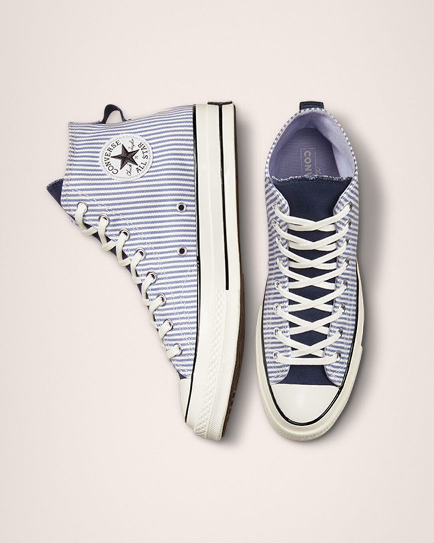 Tenisky Vysoke Converse Chuck 70 Crafted Stripe Panske Modre Svetlomodrá Indigo Čierne | SK ZJWRC1